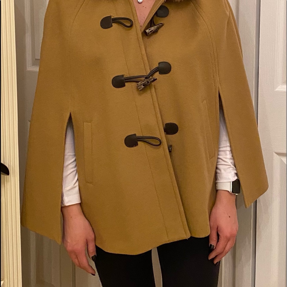 Michael Kors Wool Cape With Faux Fur Hood
